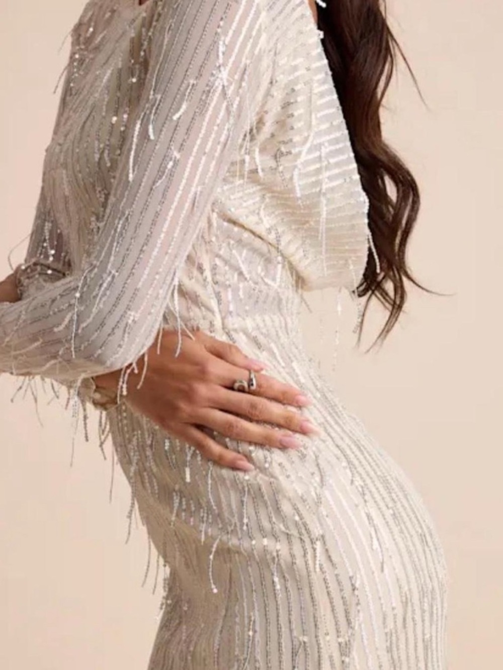 Lulu's Ivory Sequin Long-Sleeve Maxi Dress - Picture 4 of 4